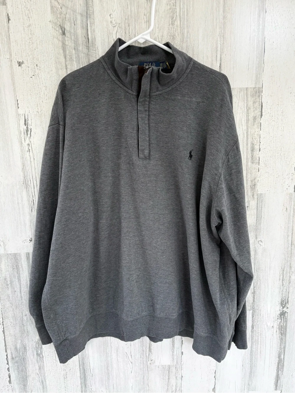 Polo Ralph Lauren Men’s Size 3XL 1/4 Zip Pullover Sweater In Gray Black Logo